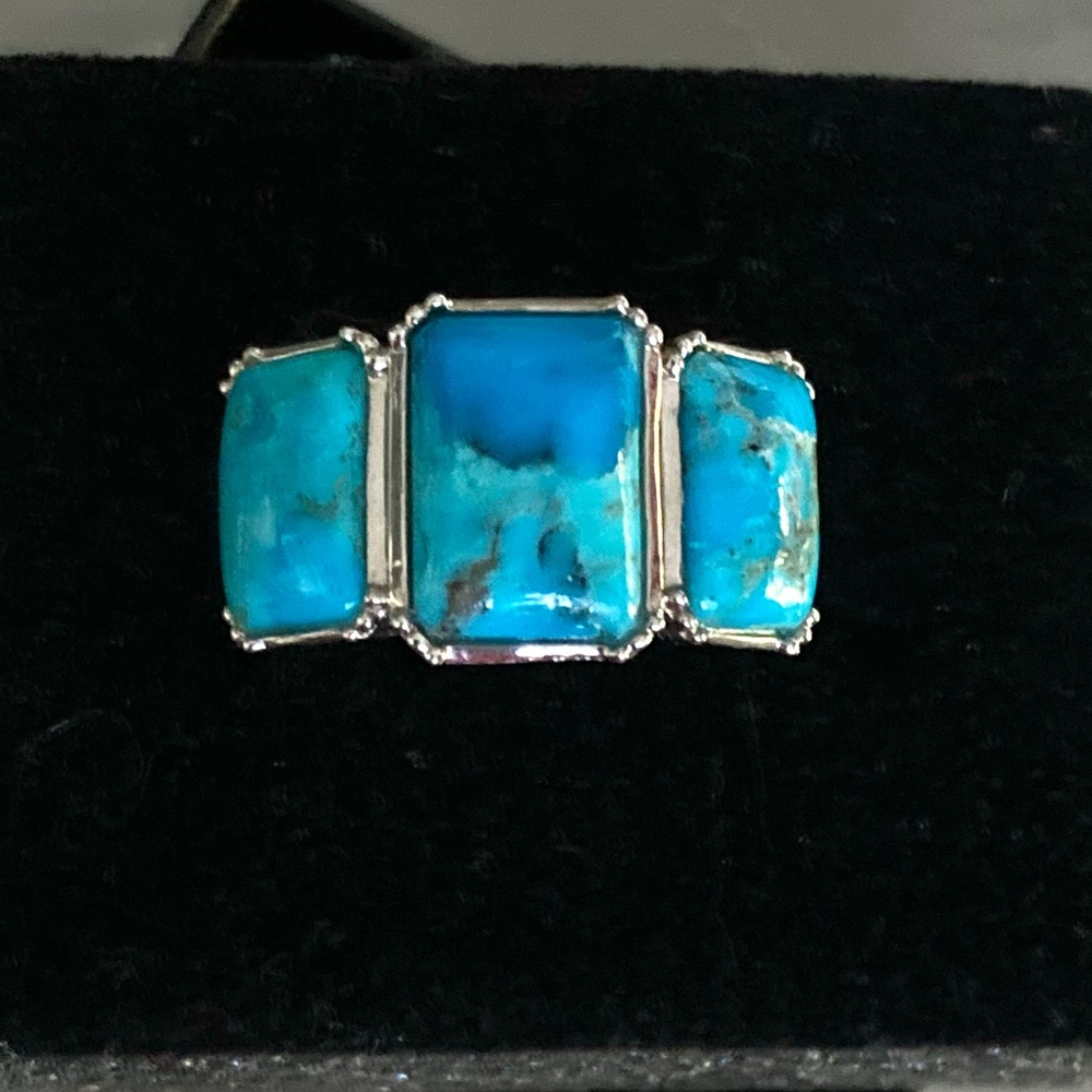 BBJ Turquoise 3 stone 925 Sterling Silver Ring size 7 NEW!